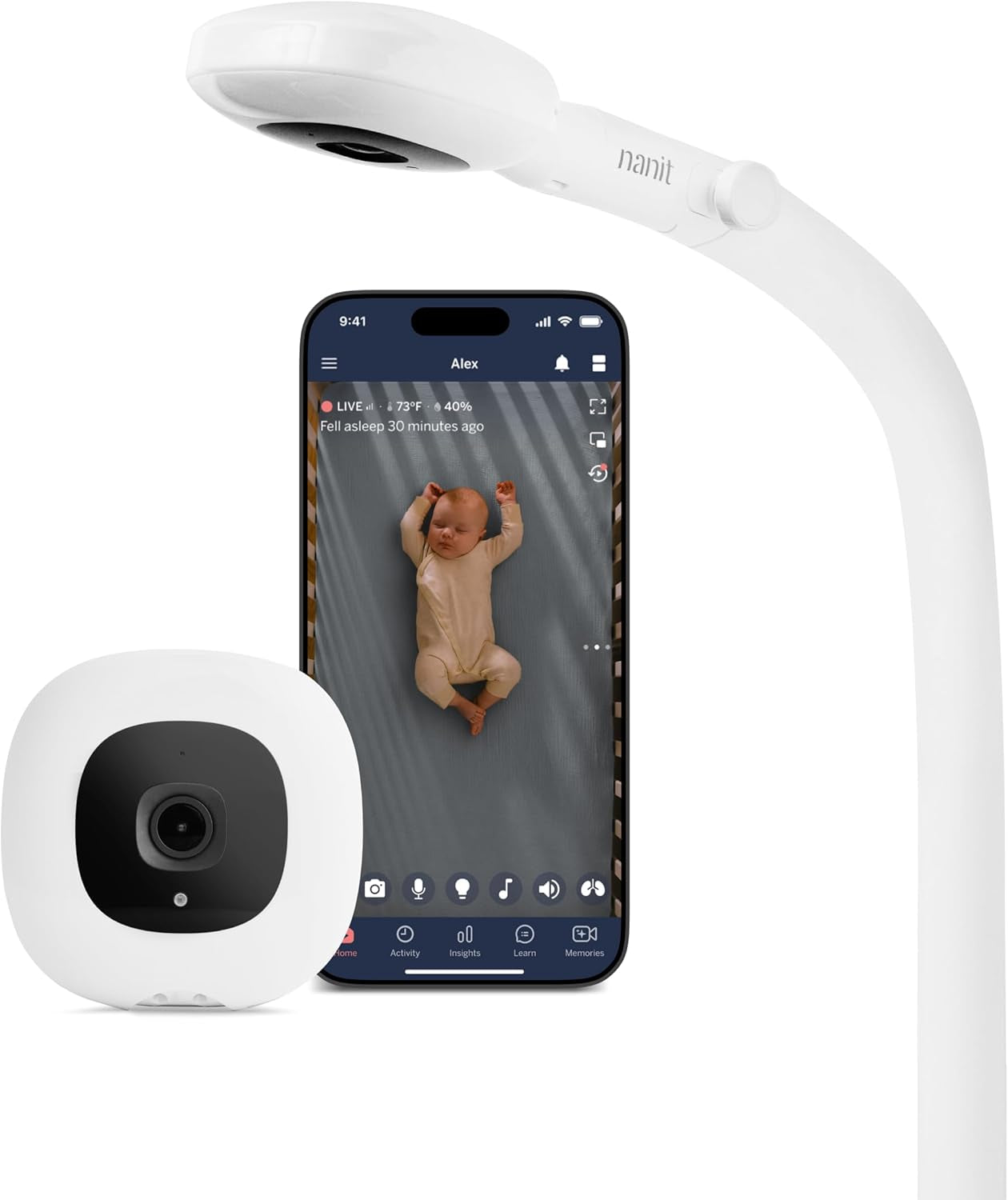 Nanit Pro Smart Baby Monitor - 1080P Wi-Fi Video Camera, 2-Way Audio, See Your Baby from Anywhere, Sound/Motion/Cry Notifications, Night Vision