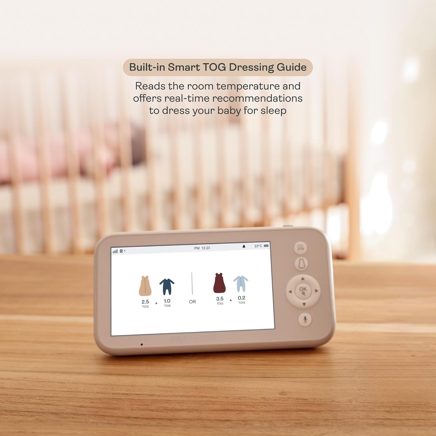 Ergopouch Drift Home Baby Monitor and Smart TOG Guide – Non-Wi-Fi Monitor with Sleep Tracking, Night Light, and Intelligent TOG Dressing Guide for Safer Sleep
