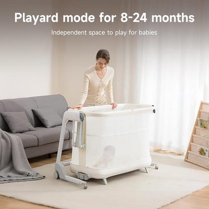 Maydolly Baby Bassinet, Smart Crib, Automatic Cry Detection and Response, Rocking Bassinet for Baby, 7 Height Adjustable with Mattress for Newborns (White) | Cry Detection