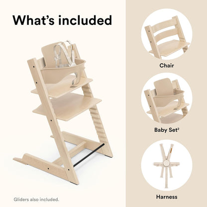Stokke Tripp Trapp High Chair 2, Natural - Includes Chair + Baby Set with Removable Harness for Children 6-36 Months - Adjustable, Ergonomic & Easy to Clean