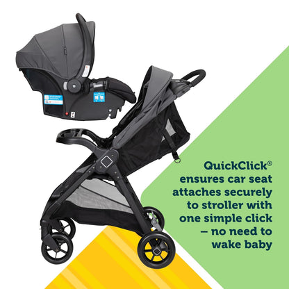 Safety 1St Smooth Ride Travel System Stroller and Onboard FLX Infant Car Seat, Newborn to Toddler Baby Combo, Easy-Install, Large Canopy, Ample Storage, Foldable, Rear-Facing 4-30 Lbs, Monument