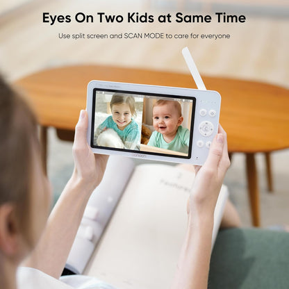 Bonoch Upgraded 1080P Baby Monitor with 2 Cameras, 7" Megaview Split Screen Baby Monitor No Wifi, Dual Video Monitor with Camera and Audio, 6000Mah, White Noise, 2 Way Audio, PTZ, Night Vision
