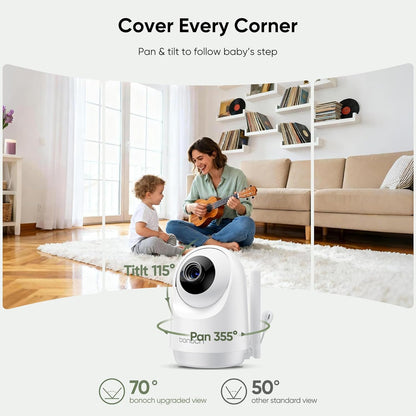 Bonoch Upgraded 1080P Baby Monitor with 2 Cameras, 7" Megaview Split Screen Baby Monitor No Wifi, Dual Video Monitor with Camera and Audio, 6000Mah, White Noise, 2 Way Audio, PTZ, Night Vision