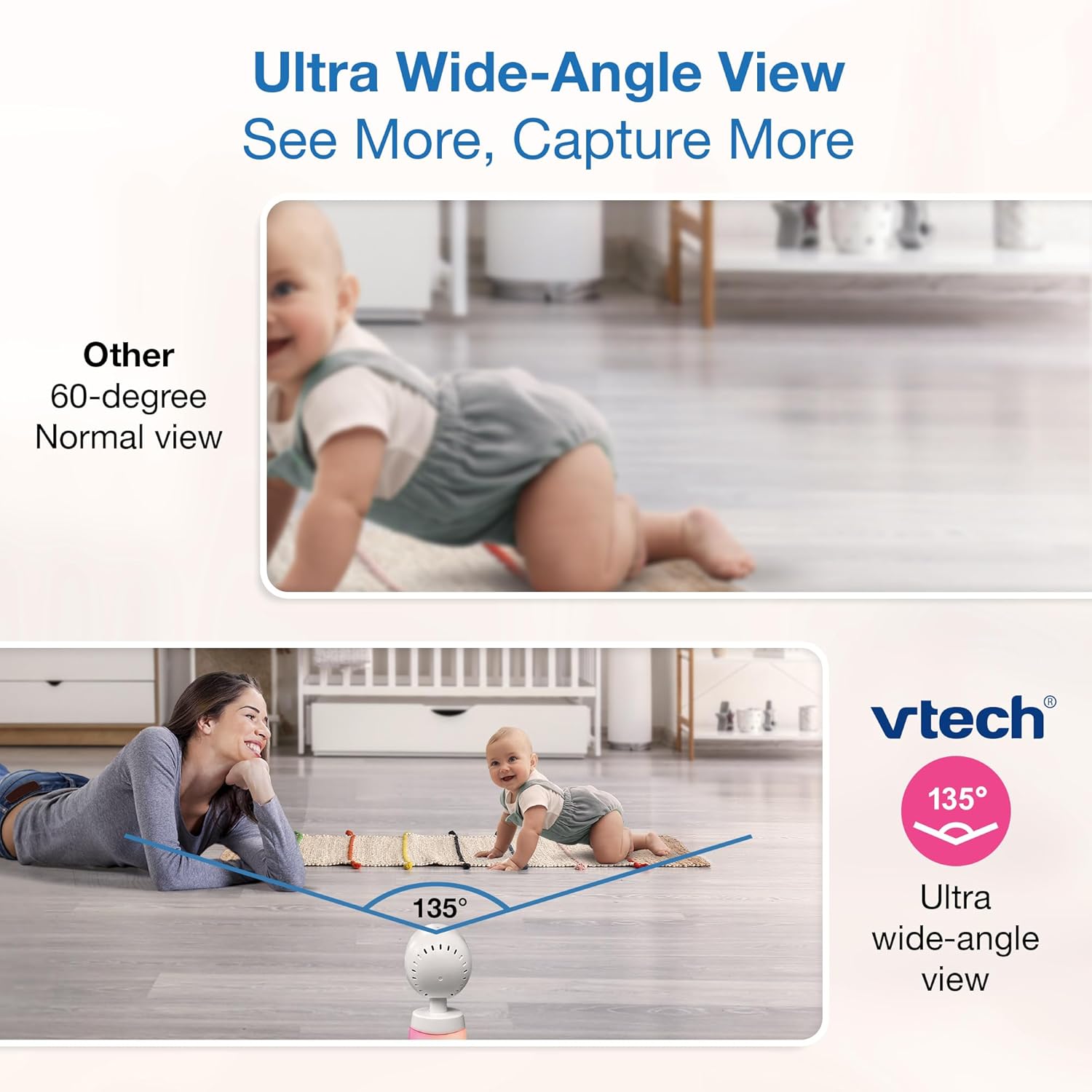 Vtech Smart Wifi Baby Monitor with 2 Cameras, 1080P FHD Video, Free App with Motion Videos, Sound/Motion Alerts, 7" IPS Split‑Screen Display, Pan‑Tilt‑Zoom, Dual‑Room Monitoring – Smart HQ Max Twin