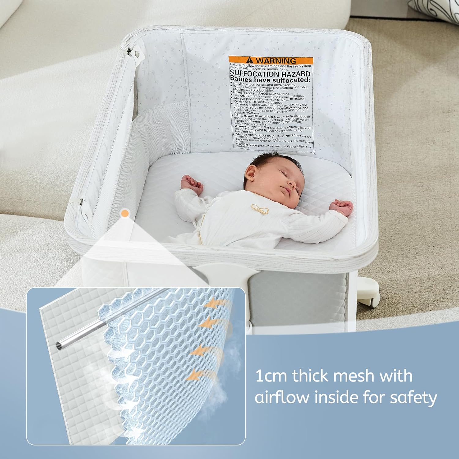 Vavasoo Electric Rocking Bassinet for Baby 3 Speeds Automatic Bedside Sleeper Auto Rolling Newborn Cradle Rocks Itself 5 Height Adjustable with Music, Wheels, Storage, Grey & White