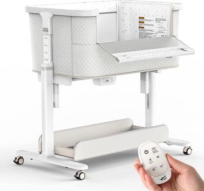 Vavasoo Electric Rocking Bassinet for Baby 3 Speeds Automatic Bedside Sleeper Auto Rolling Newborn Cradle Rocks Itself 5 Height Adjustable with Music, Wheels, Storage, Grey & White