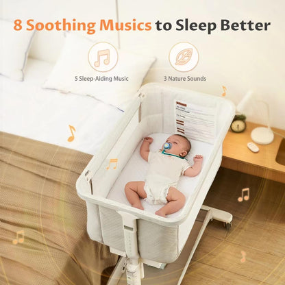Vavasoo Electric Rocking Bassinet for Baby 3 Speeds Automatic Bedside Sleeper Auto Rolling Newborn Cradle Rocks Itself 5 Height Adjustable with Music, Wheels, Storage, Grey & White