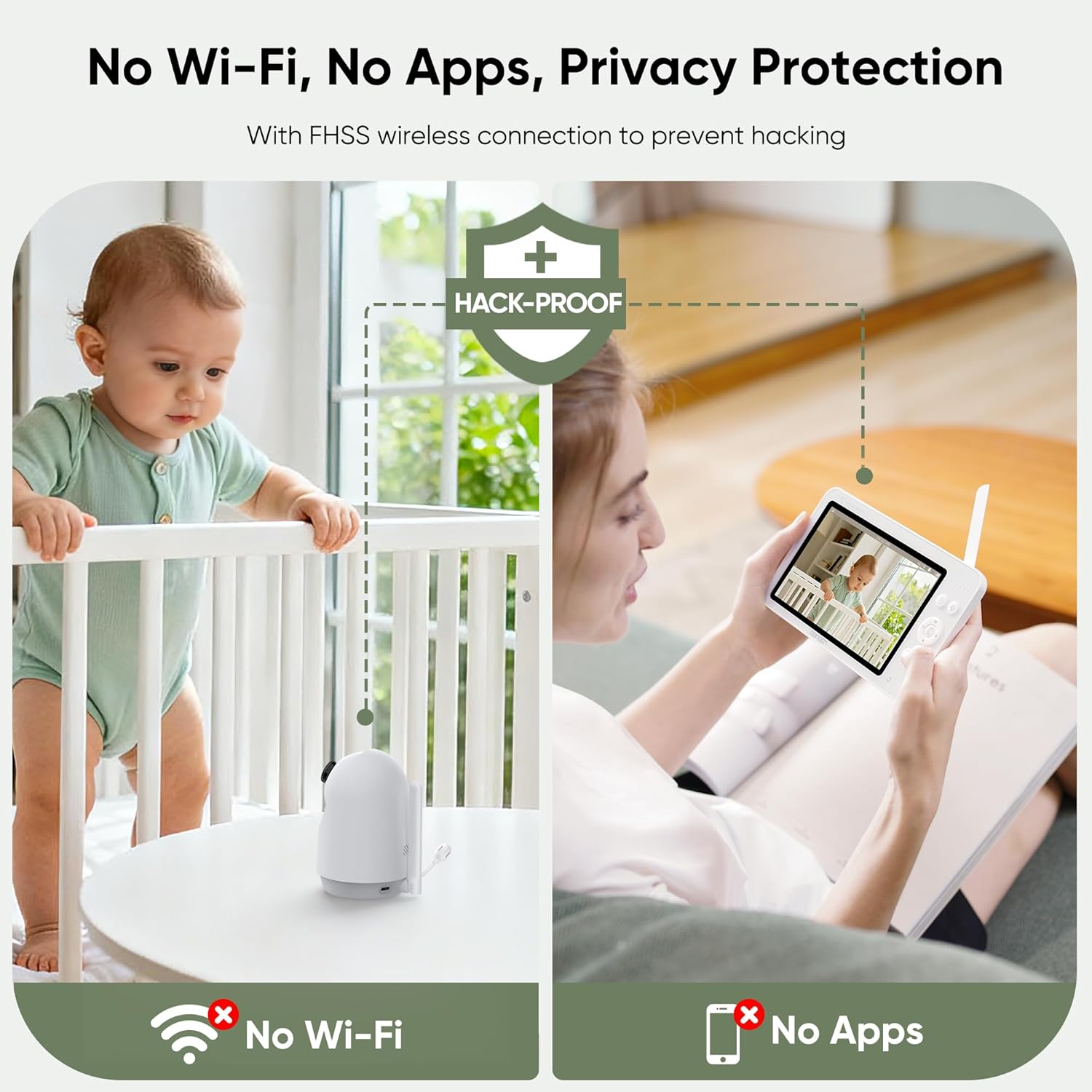 Bonoch Upgraded 1080P Baby Monitor with 2 Cameras, 7" Megaview Split Screen Baby Monitor No Wifi, Dual Video Monitor with Camera and Audio, 6000Mah, White Noise, 2 Way Audio, PTZ, Night Vision