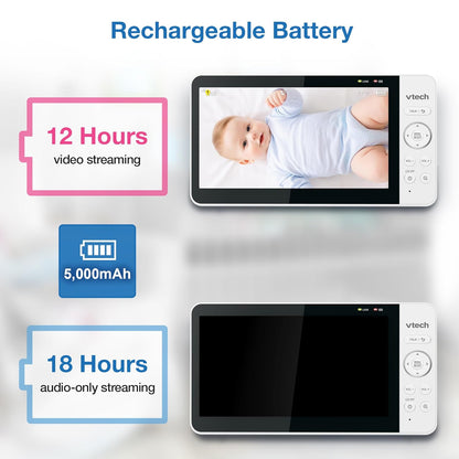 Vtech Smart Wifi Baby Monitor with 2 Cameras, 1080P FHD Video, Free App with Motion Videos, Sound/Motion Alerts, 7" IPS Split‑Screen Display, Pan‑Tilt‑Zoom, Dual‑Room Monitoring – Smart HQ Max Twin