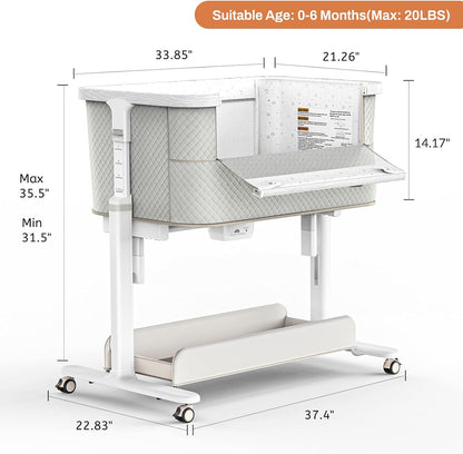 Vavasoo Electric Rocking Bassinet for Baby 3 Speeds Automatic Bedside Sleeper Auto Rolling Newborn Cradle Rocks Itself 5 Height Adjustable with Music, Wheels, Storage, Grey & White