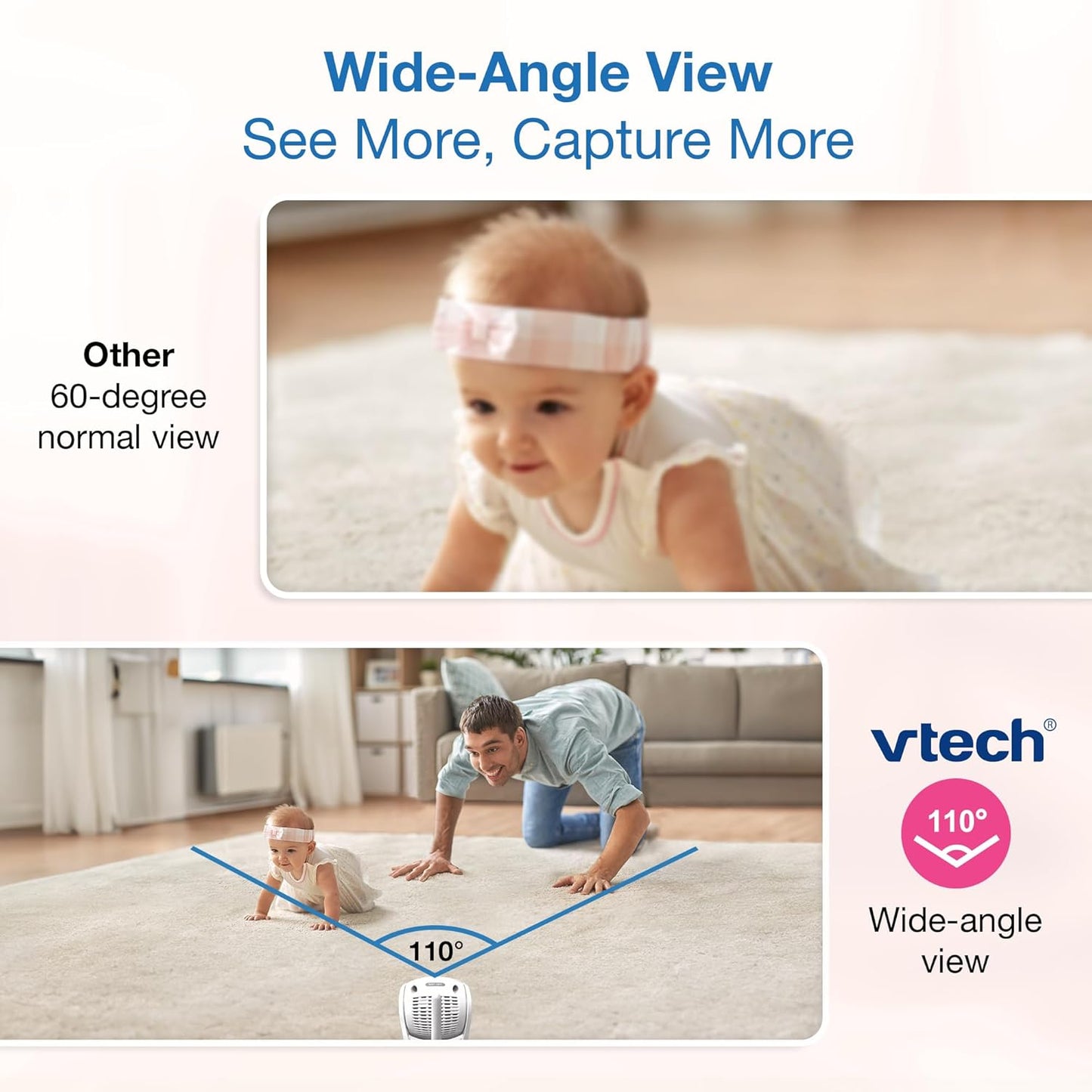 Vtech 2-Cameras Smart Wifi Baby Monitor with 1080P FHD Camera and 5" HD IPS Screen, Free App with Motion Video, Sound/Motion Detection and Notifications, Split-Screen, Pan-Tilt-Zoom: VM901-2HD