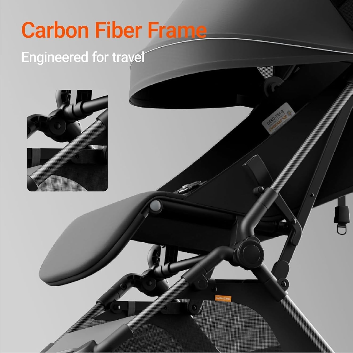 MAMAZING Ultra Air Lightweight Baby Travel Stroller with Carbon Fiber Frame, Compact & Airplane-Friendly, One-Handed Fold, 11.6 Lbs, Perfect for Toddlers, Jet