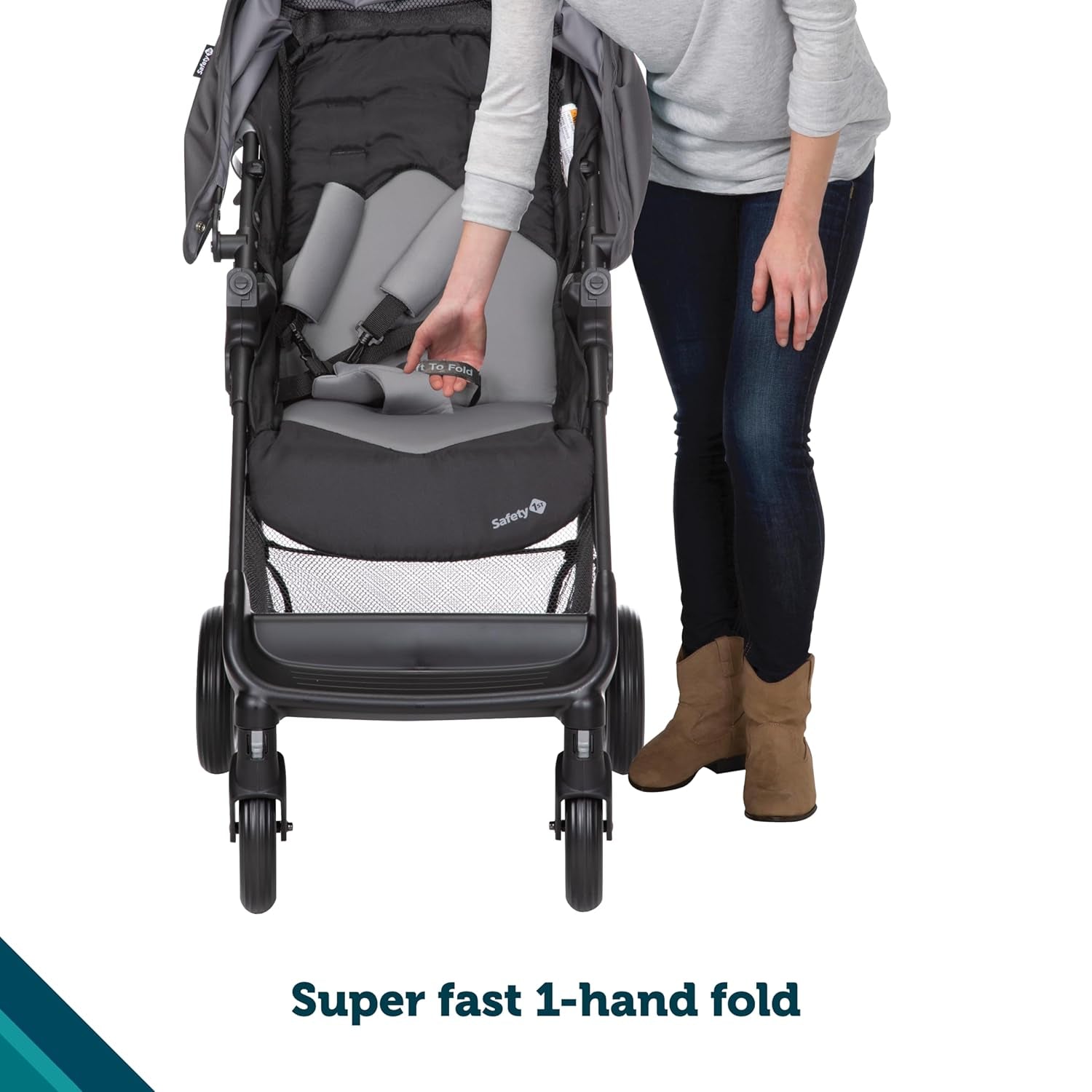 Safety 1St Smooth Ride Travel System Stroller and Onboard FLX Infant Car Seat, Newborn to Toddler Baby Combo, Easy-Install, Large Canopy, Ample Storage, Foldable, Rear-Facing 4-30 Lbs, Monument