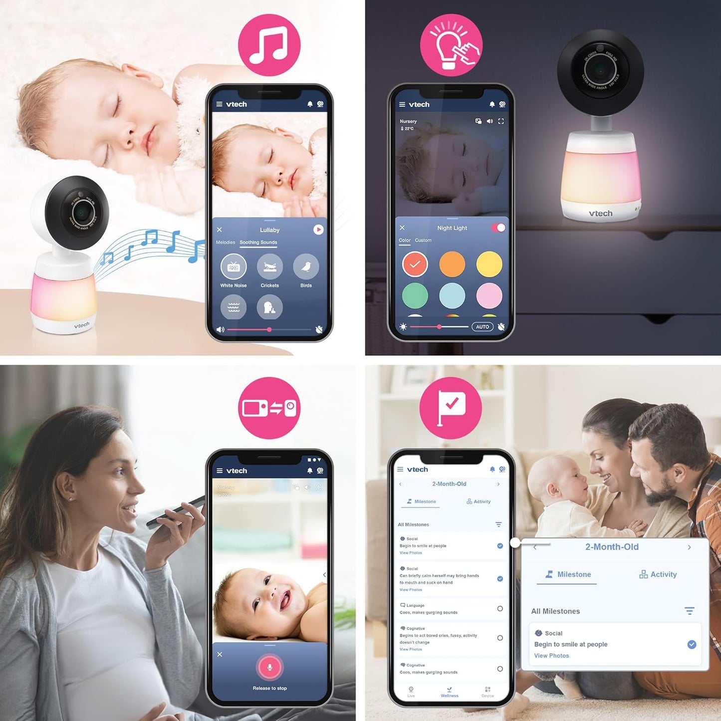 Vtech Smart Wifi Baby Monitor with 2 Cameras, 1080P FHD Video, Free App with Motion Videos, Sound/Motion Alerts, 7" IPS Split‑Screen Display, Pan‑Tilt‑Zoom, Dual‑Room Monitoring – Smart HQ Max Twin