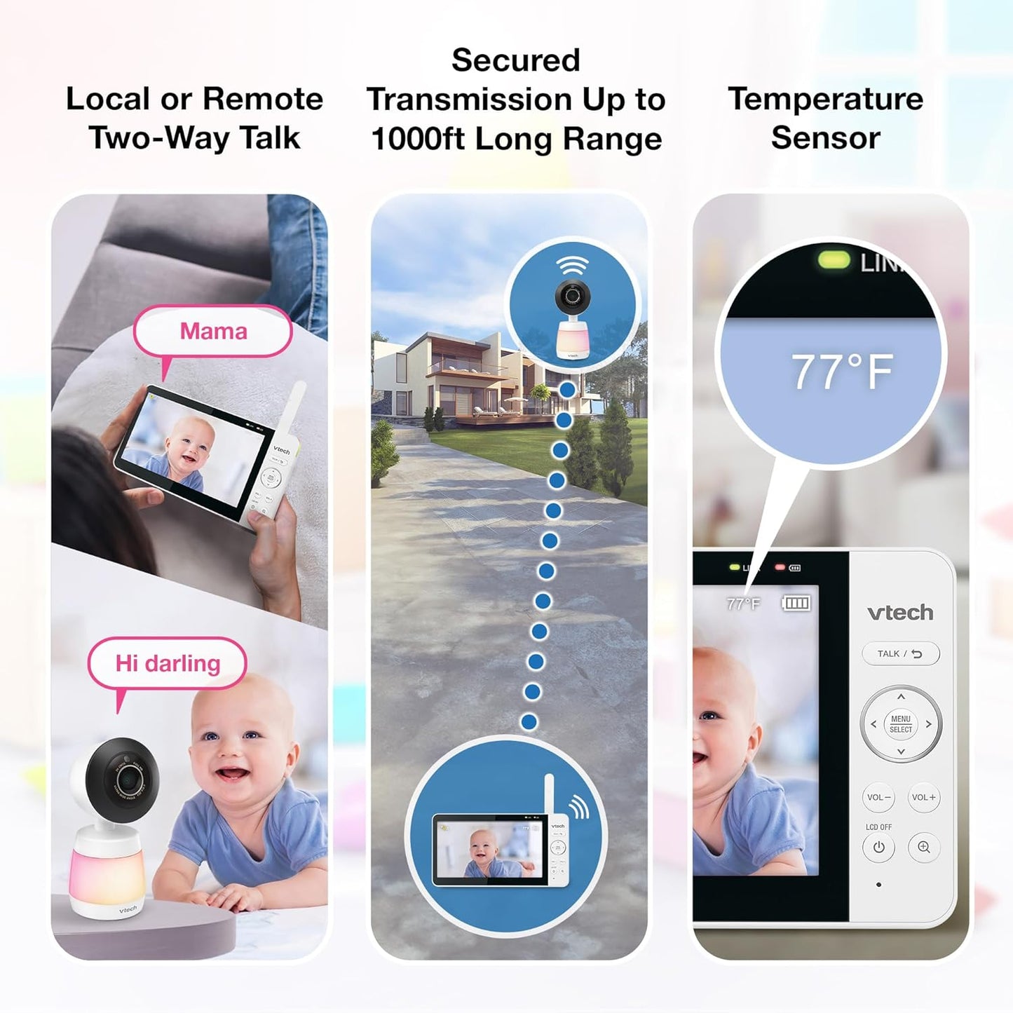 Vtech Smart Wifi Baby Monitor with 2 Cameras, 1080P FHD Video, Free App with Motion Videos, Sound/Motion Alerts, 7" IPS Split‑Screen Display, Pan‑Tilt‑Zoom, Dual‑Room Monitoring – Smart HQ Max Twin