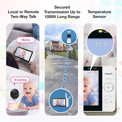 Vtech Smart Wifi Baby Monitor with 2 Cameras, 1080P FHD Video, Free App with Motion Videos, Sound/Motion Alerts, 7" IPS Split‑Screen Display, Pan‑Tilt‑Zoom, Dual‑Room Monitoring – Smart HQ Max Twin