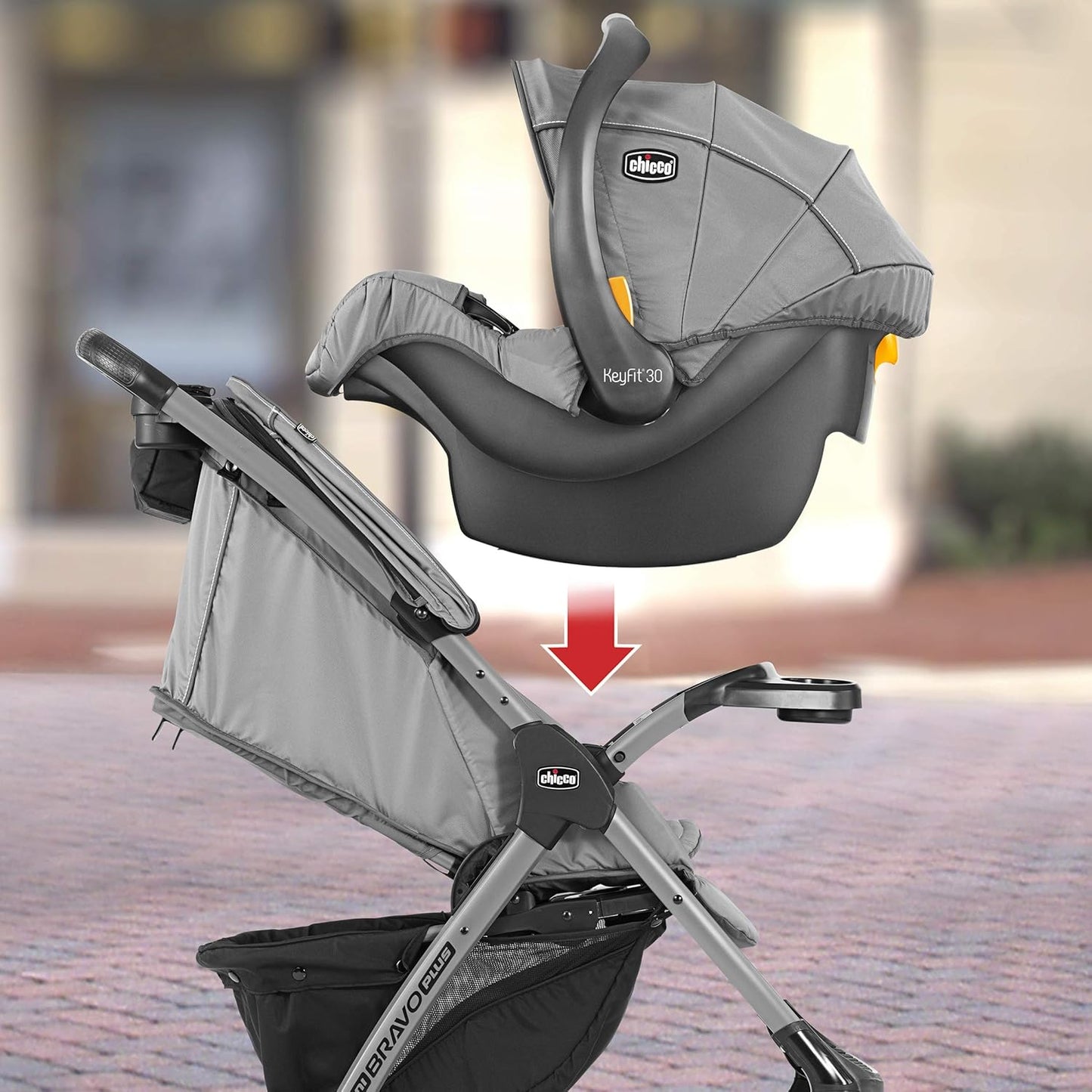 Chicco Mini Bravo plus Travel System, Mini Bravo plus Stroller with Keyfit 30 Infant Car Seat and Base, Slate/Grey