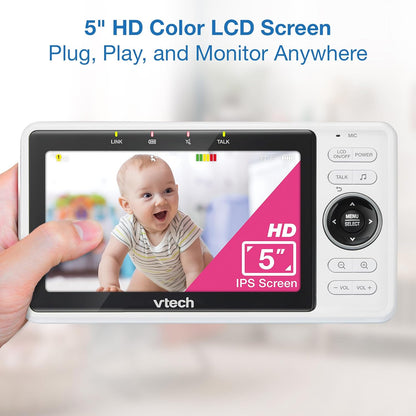 Vtech 2-Cameras Smart Wifi Baby Monitor with 1080P FHD Camera and 5" HD IPS Screen, Free App with Motion Video, Sound/Motion Detection and Notifications, Split-Screen, Pan-Tilt-Zoom: VM901-2HD