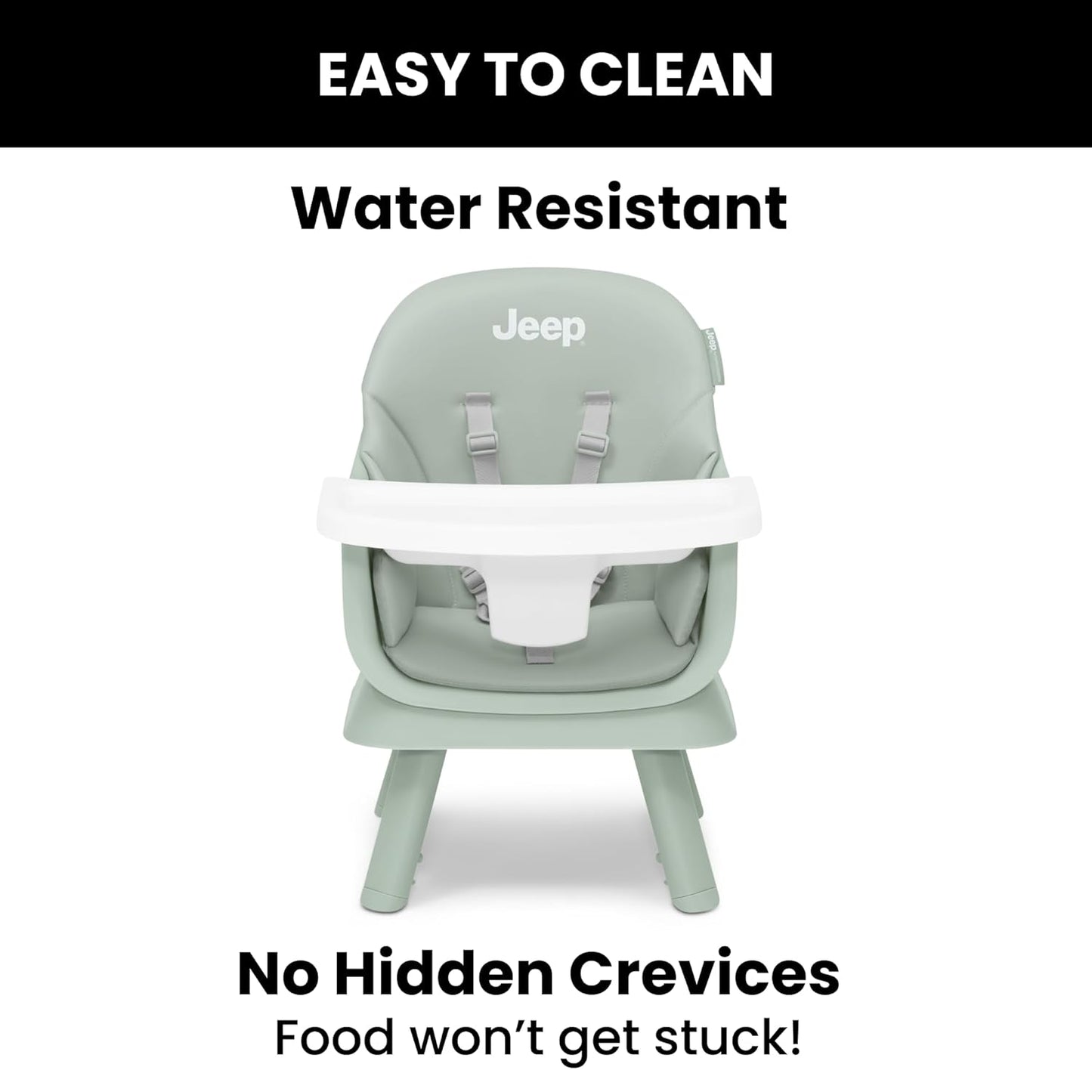 Jeep Milestone 6-In-1 High Chair by Delta Children - High Chair Converts to Stool, Booster Seat, Toddler Chair, Activity Table and Desk and Chair, Sage Green