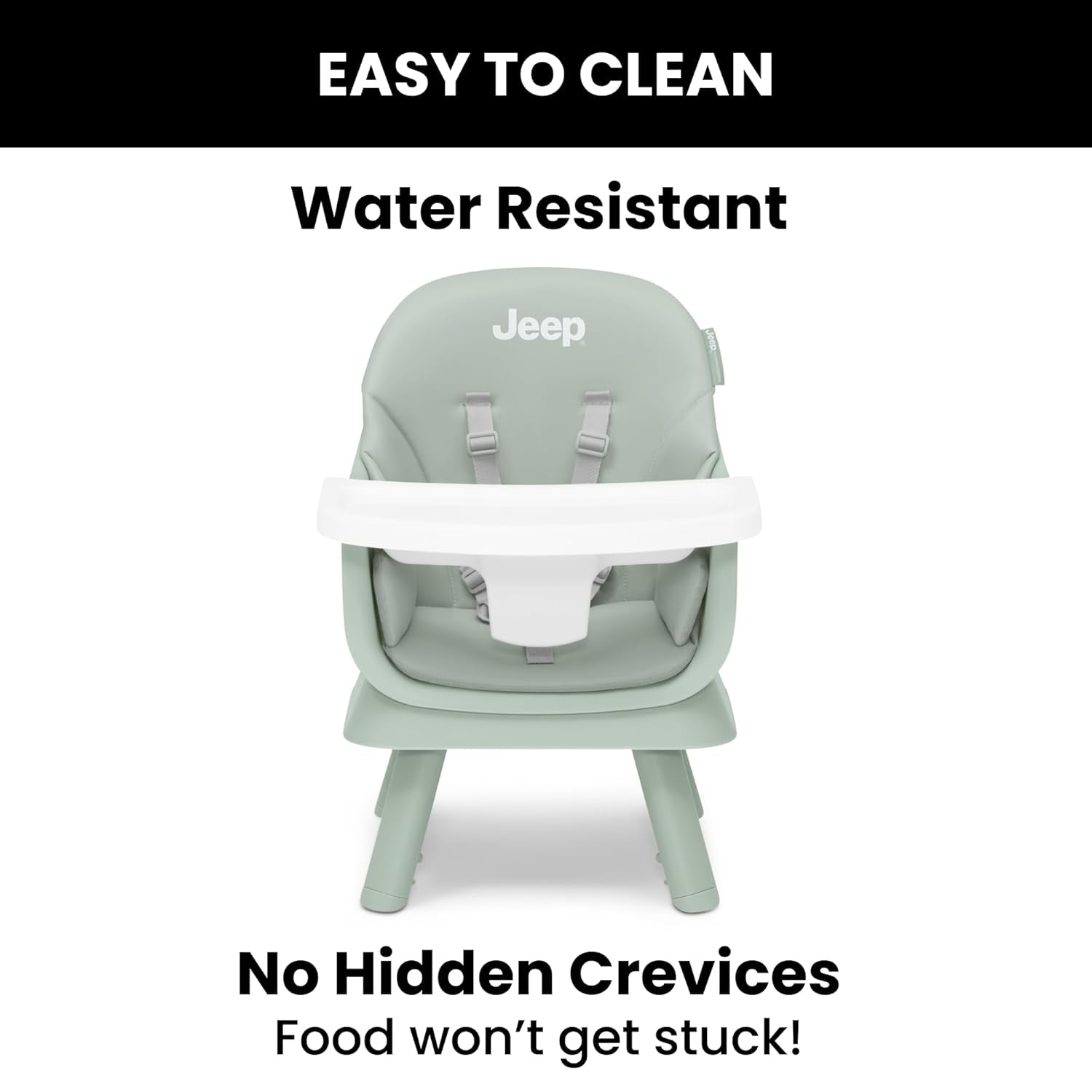 Jeep Milestone 6-In-1 High Chair by Delta Children - High Chair Converts to Stool, Booster Seat, Toddler Chair, Activity Table and Desk and Chair, Sage Green