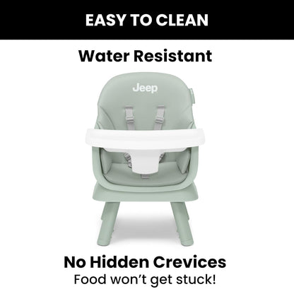 Jeep Milestone 6-In-1 High Chair by Delta Children - High Chair Converts to Stool, Booster Seat, Toddler Chair, Activity Table and Desk and Chair, Sage Green