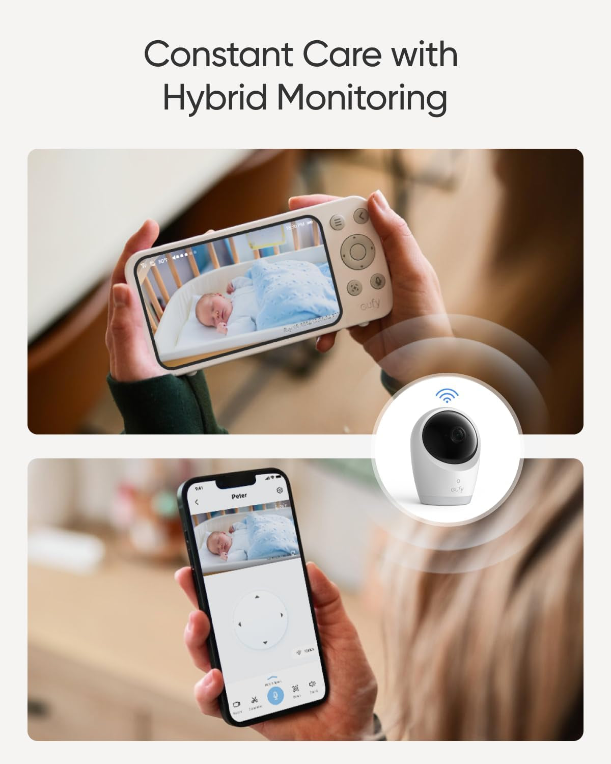 Eufy Security E21 Baby Monitor with 4K UHD Camera, 5'' 720P Screen, Pan-Tilt and 8× Zoom, Dual Wi-Fi/Local Connection, 24/7 App Recording, Portable Built-In Battery-Powered Camera, ANR