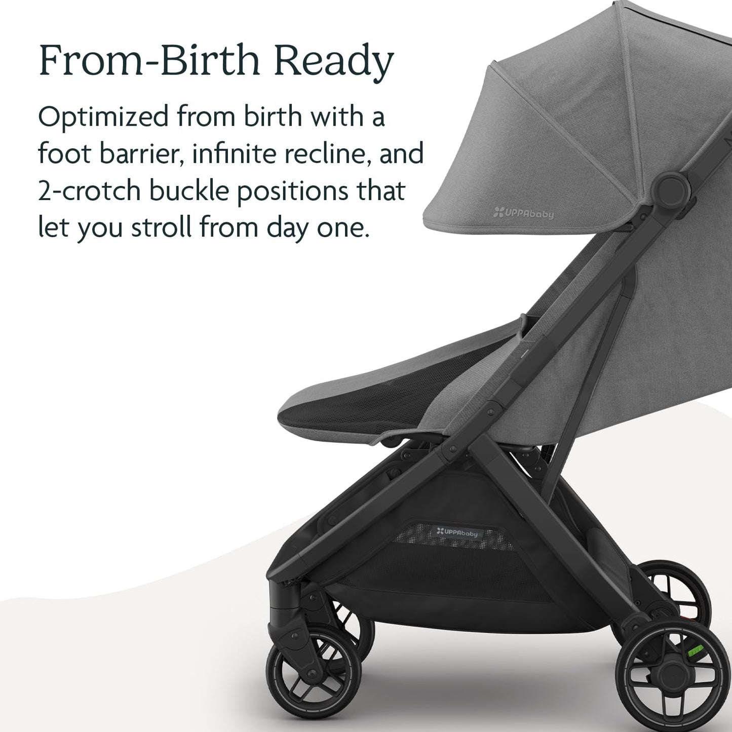 Uppababy Minu V3 Travel Stroller - Lightweight + Compact Design - One-Hand Fold + Unfold - from Birth + Overhead Compatible - Greyson (Charcoal Mélange/Carbon Frame/Saddle Leather)