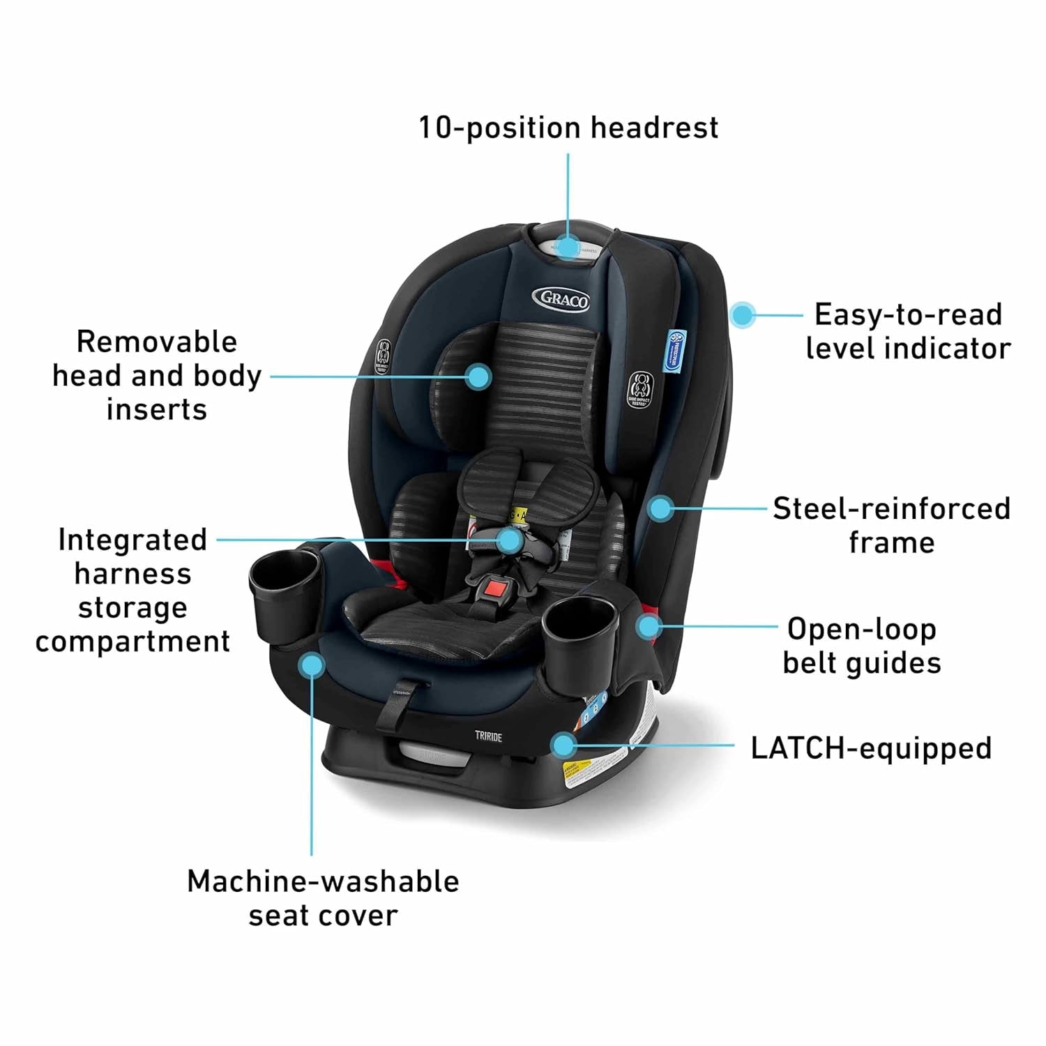 Graco Triride 3-In-1 Reclining Car Seat, Clybourne - Rear & Forward Facing Car Seat, Highback Booster, Adjustable Headrest