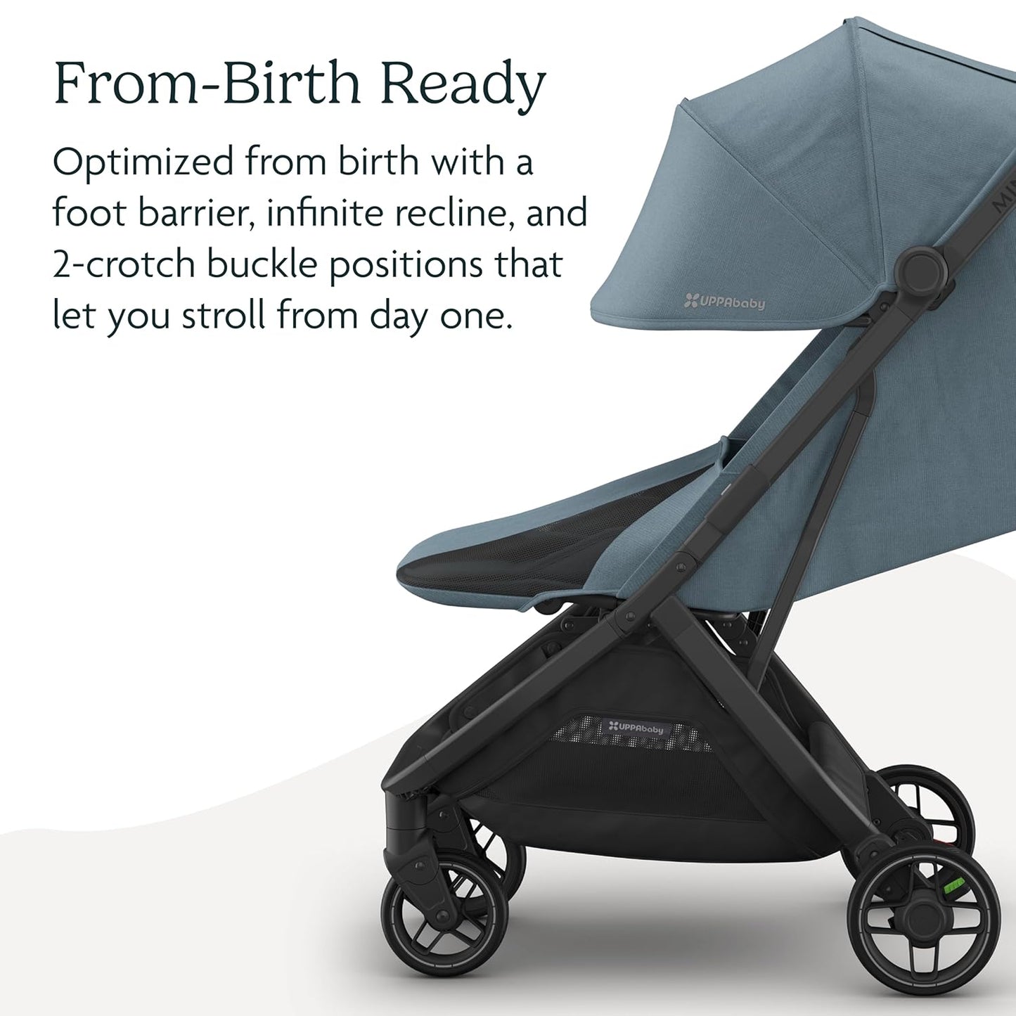 Uppababy Minu V3 Travel Stroller | Lightweight + Compact Design | One-Hand Fold + Unfold | from Birth + Overhead Compatible | Dillan (Stone Blue/Carbon Frame/Sand Leather)