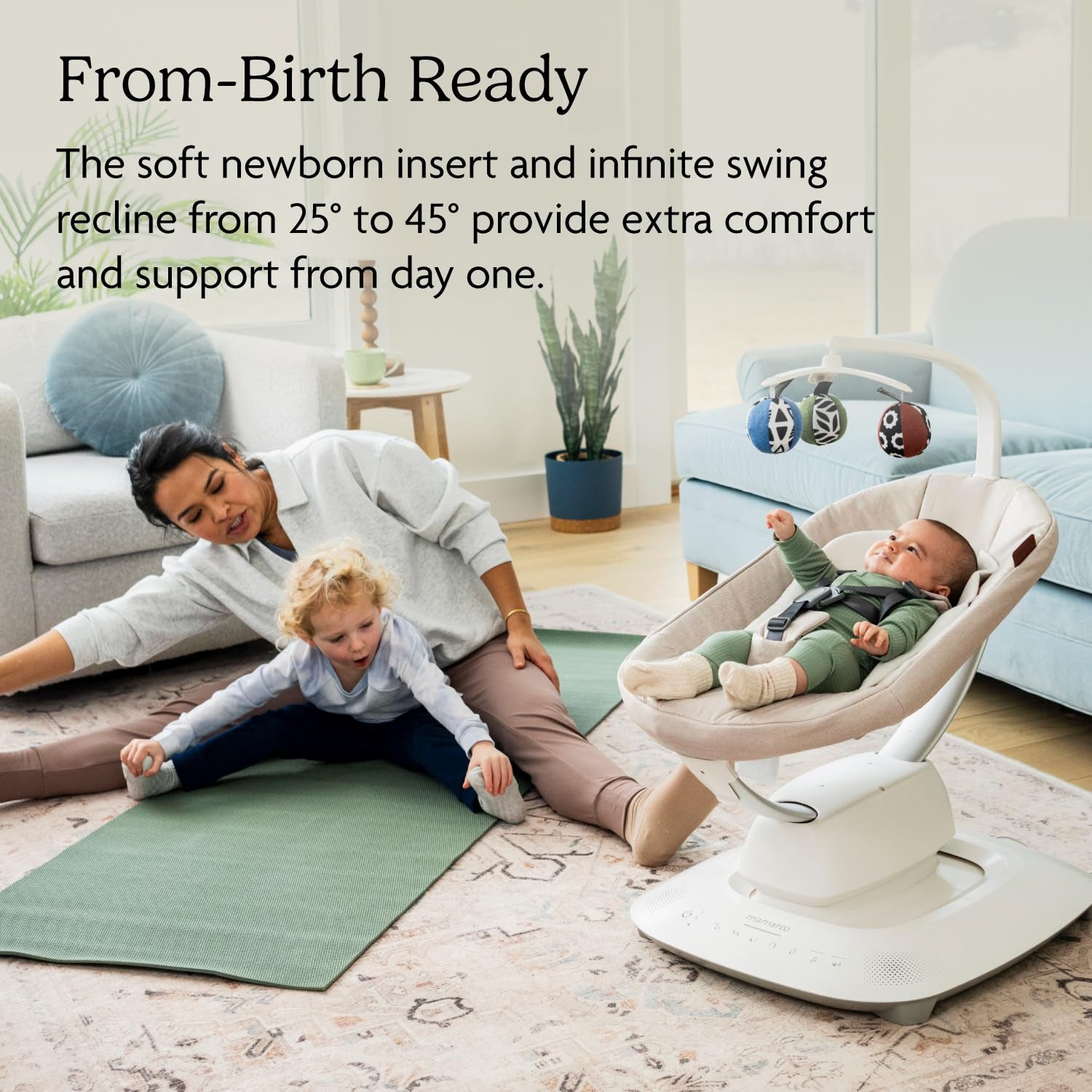 Uppababy Mamaroo Smart Swing – Customizable Soothing Modes with Motionsync Technology – Infant Recline + Bluetooth Enabled – Included Newborn Insert – Wells (Dark Taupe Mélange)