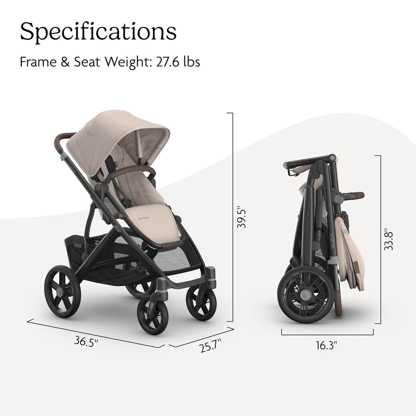 Uppababy Vista V3 Convertible Single-To-Double Stroller for Baby & Toddler, 30+ Configurations, Car Seat Compatible, All-Wheel Suspension, XL Basket – Ada (Sandstone Mélange/Carbon Frame)