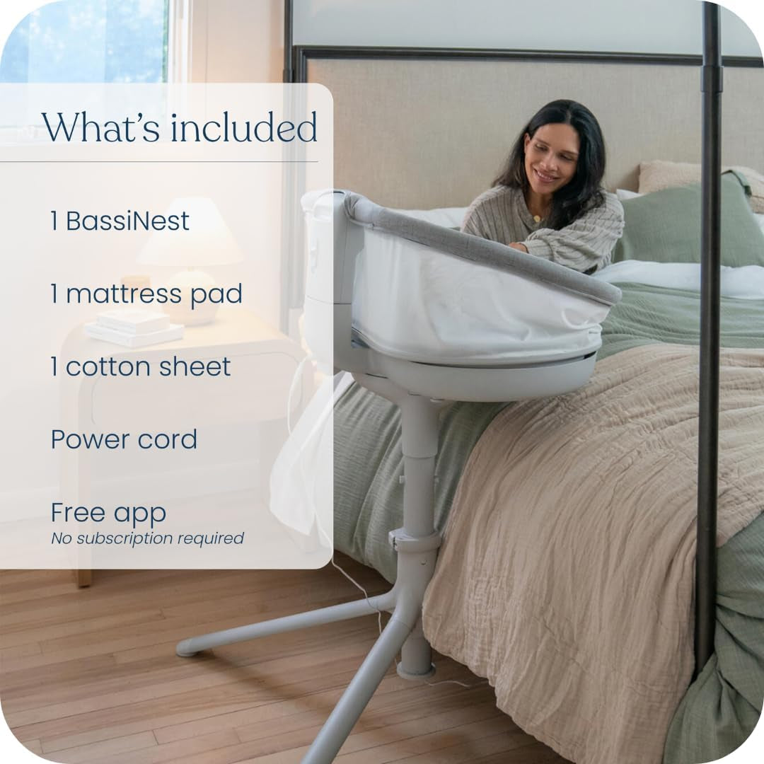 HALO Bassinest Connected Swivel Sleeper 3.0 – Smart Bassinet with Autosoothe™, 360° Swivel, Cry Detection, Rocking, Vibration & Soothing Sounds, Easy Lowering Wall for Postpartum Recovery