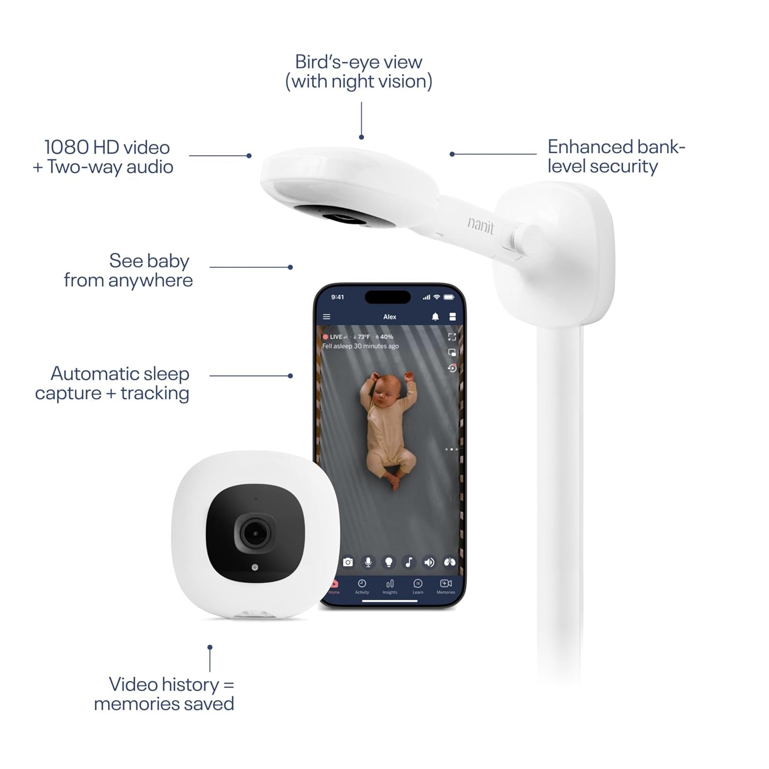 Nanit Nursery Bundle Smart Baby Monitor with Wall Mount – 1080P HD Wi-Fi Camera, Sensor-Free Breathing Monitoring, Sleep Tracking, Two-Way Audio, Night Vision, Motion & Cry Notifications, White