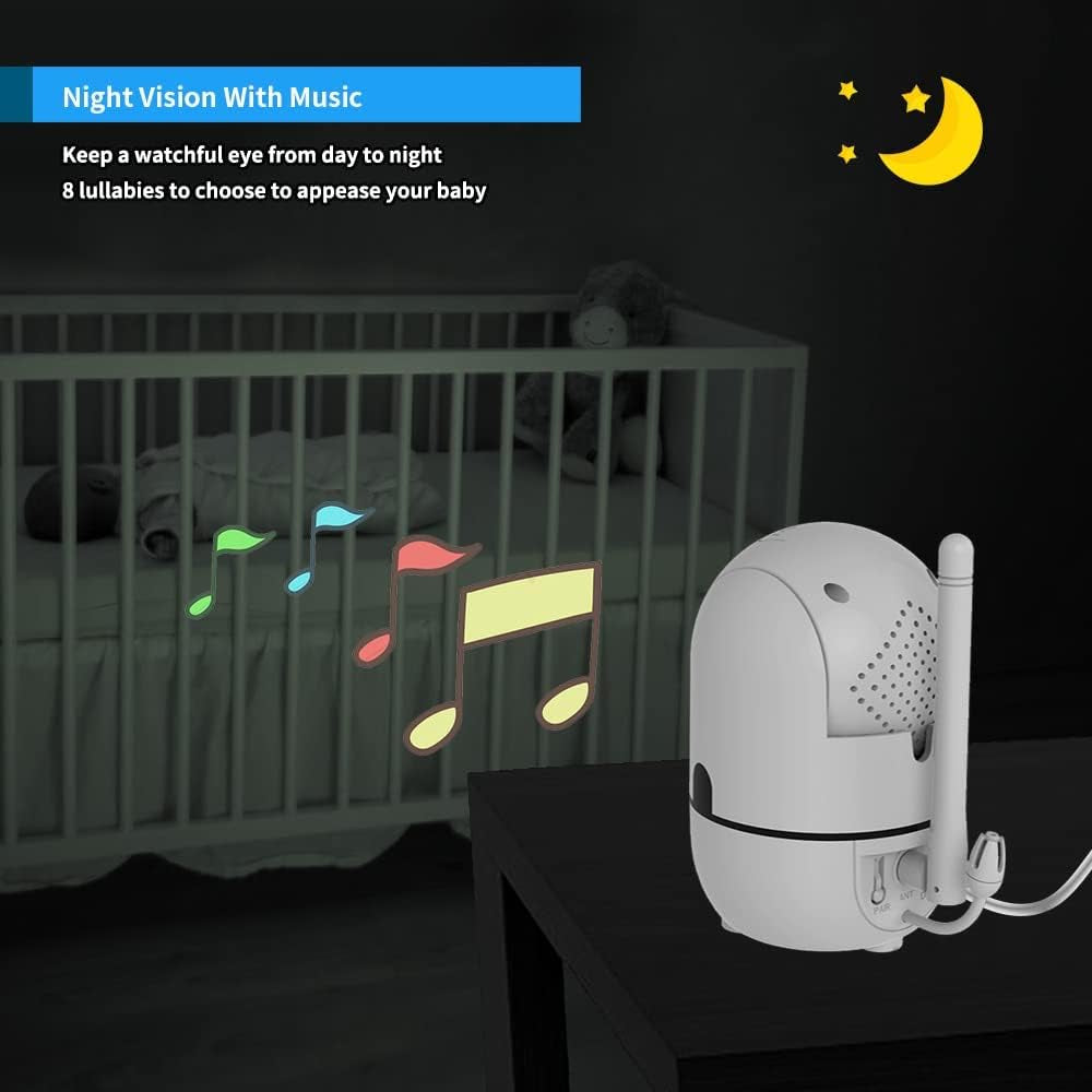 Hellobaby 5" Screen Baby Monitor with 4 Cameras - No Wifi HB6550 Video Baby Monitor, Pan-Tilt-Zoom, 26 Hour Battery, ECO, Night Vision, Temperature Sensor & 2-Way Audio, 8 Lullabies, 1000Ft Long Range