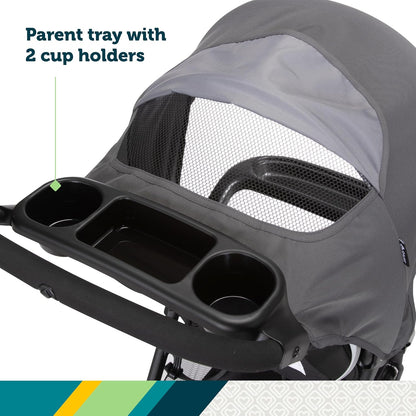 Safety 1St Smooth Ride Travel System Stroller and Onboard FLX Infant Car Seat, Newborn to Toddler Baby Combo, Easy-Install, Large Canopy, Ample Storage, Foldable, Rear-Facing 4-30 Lbs, Monument