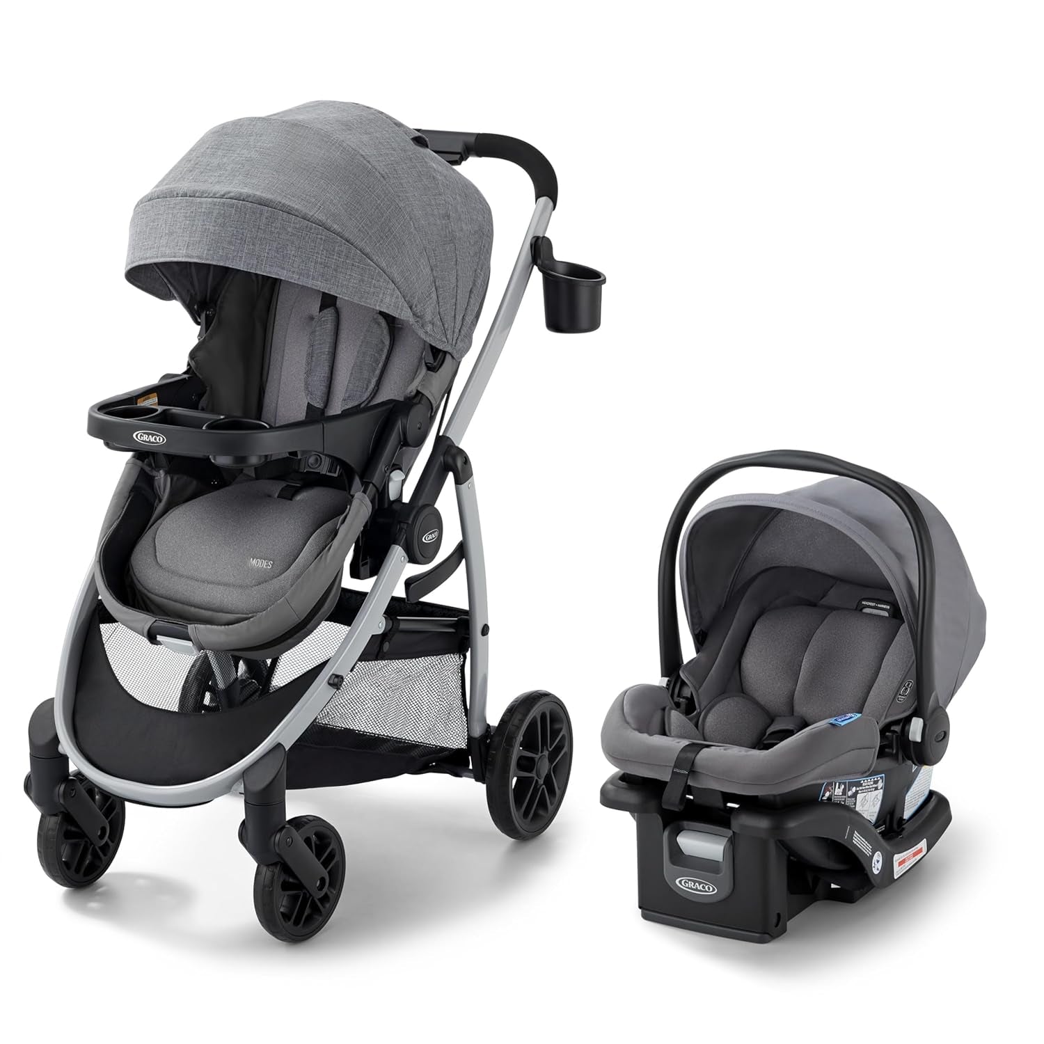 Modes Pramette Travel System, 3-In1 Modular Carseat Stroller Combo, Infant Car Seat Carrier to Toddler Stroller, Includes the Snugride 35 Car Seat, Ellington