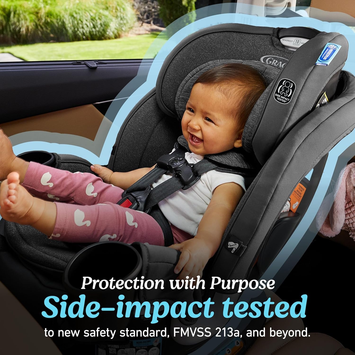 Graco Turn2Me 3-In-1 Rotating Convertible Car Seat, Cambridge, Rear-Facing Rotation Only, Forward-Facing Mode, Highback Booster up to 100 Lbs, Adjustable Headrest & Harness, Steel Reinforced Frame