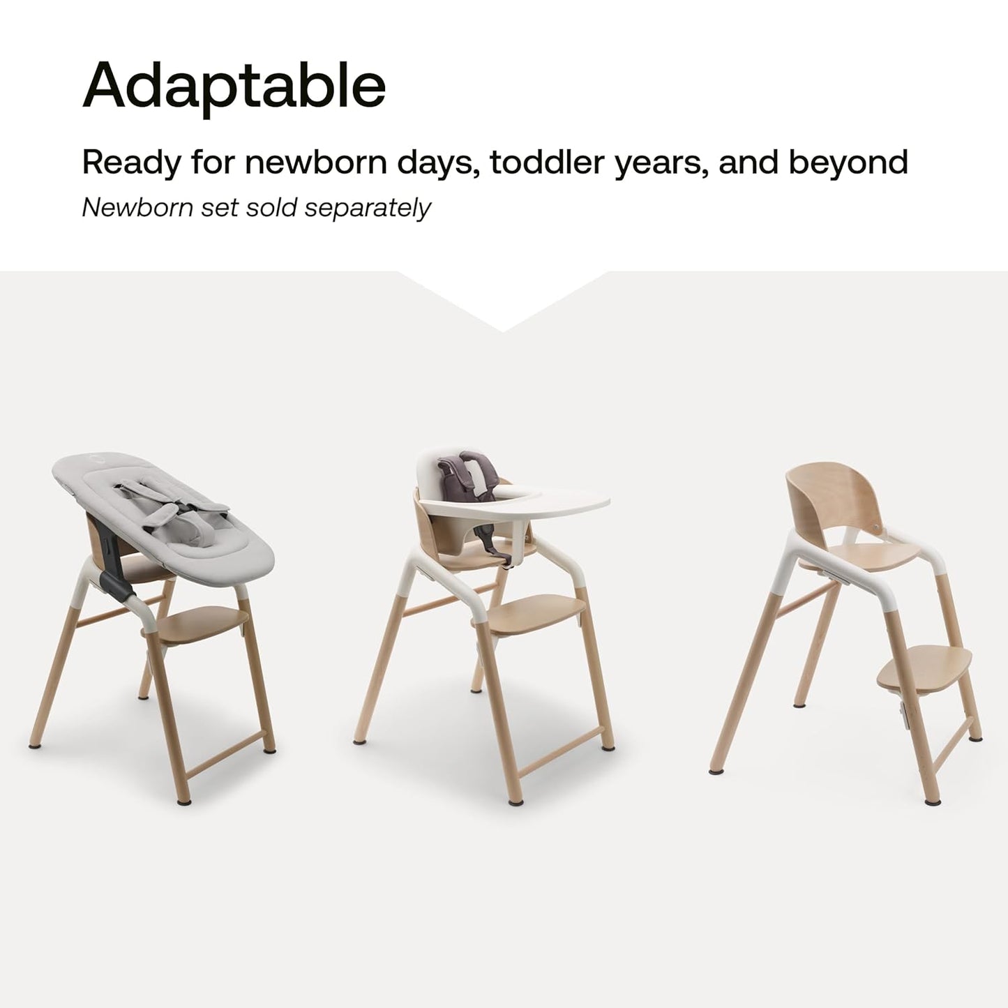 Bugaboo Giraffe Wooden Baby High Chair, Adjustable in 1 Second, Easy to Clean, Safe and Ergonomic Highchair, Suitable from Birth in Combination with Newborn Set (Sold Separately), Warm Wood/Grey