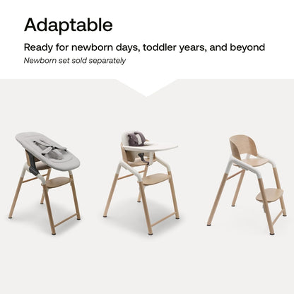 Bugaboo Giraffe Wooden Baby High Chair, Adjustable in 1 Second, Easy to Clean, Safe and Ergonomic Highchair, Suitable from Birth in Combination with Newborn Set (Sold Separately), Warm Wood/Grey