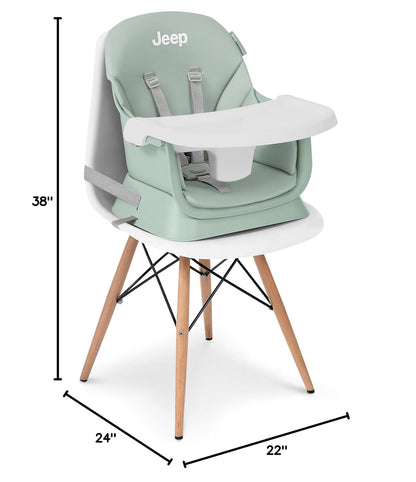 Jeep Milestone 6-In-1 High Chair by Delta Children - High Chair Converts to Stool, Booster Seat, Toddler Chair, Activity Table and Desk and Chair, Sage Green