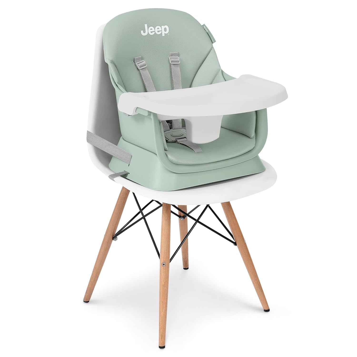 Jeep Milestone 6-In-1 High Chair by Delta Children - High Chair Converts to Stool, Booster Seat, Toddler Chair, Activity Table and Desk and Chair, Sage Green