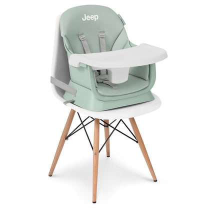 Jeep Milestone 6-In-1 High Chair by Delta Children - High Chair Converts to Stool, Booster Seat, Toddler Chair, Activity Table and Desk and Chair, Sage Green