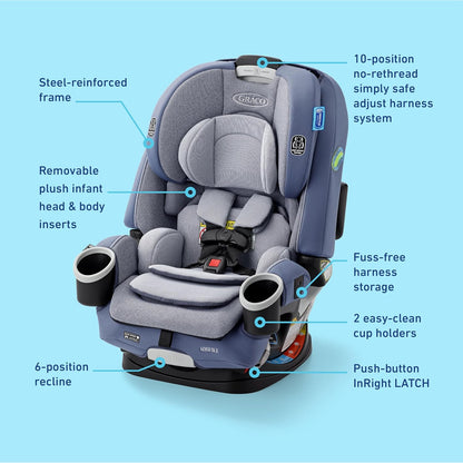 Graco 4Ever DLX 4-In-1 Car Seat, Charlie| Infant to Toddler Car Seat, with 10 Years of Use | Rear-Facing, Forward-Facing and Booster Modes | Safe, Comfortable and Convenient