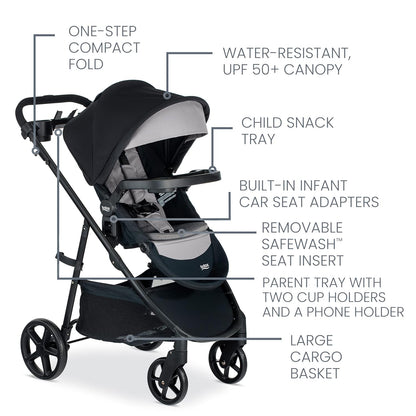 Britax Willow Brook S+ Baby Travel System, Infant Car Seat and Stroller Combo with Alpine Base, Clicktight Technology, Safewash Insert and Cover, 1 Count, Graphite Onyx