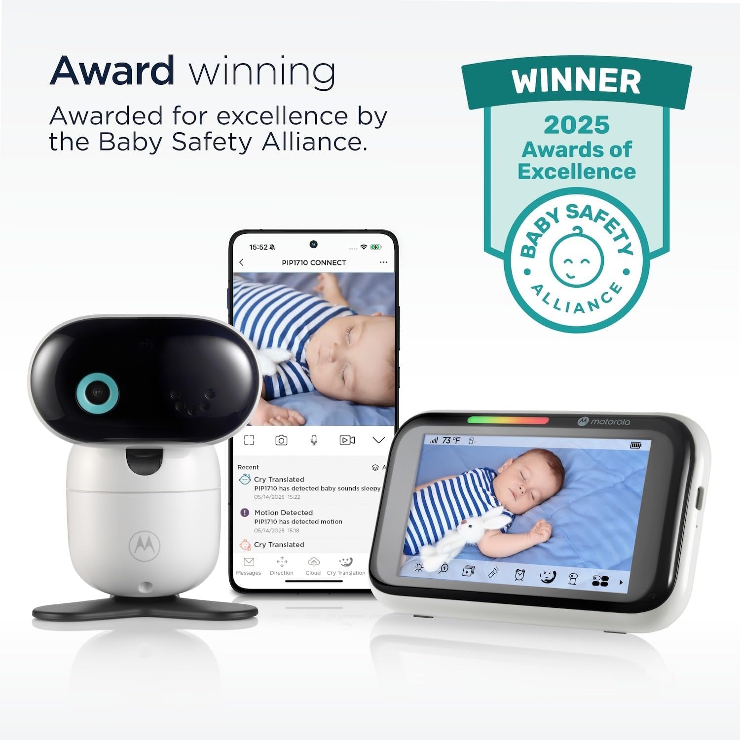 Motorola Nursery PIP1710 Connect Baby Monitor with AI Cry Detection & Translation | Wi-Fi HD Camera, 5" Touch Screen Parent Unit, App Monitoring, Night Vision