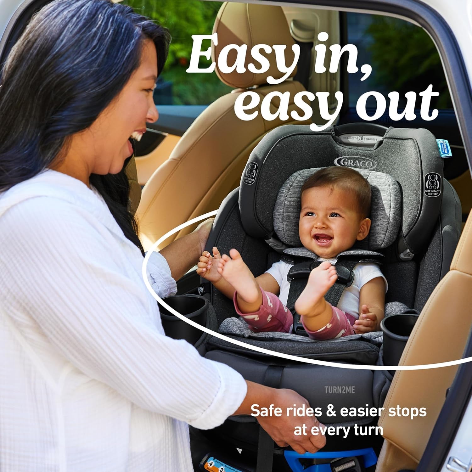 Graco Turn2Me 3-In-1 Rotating Convertible Car Seat, Cambridge, Rear-Facing Rotation Only, Forward-Facing Mode, Highback Booster up to 100 Lbs, Adjustable Headrest & Harness, Steel Reinforced Frame