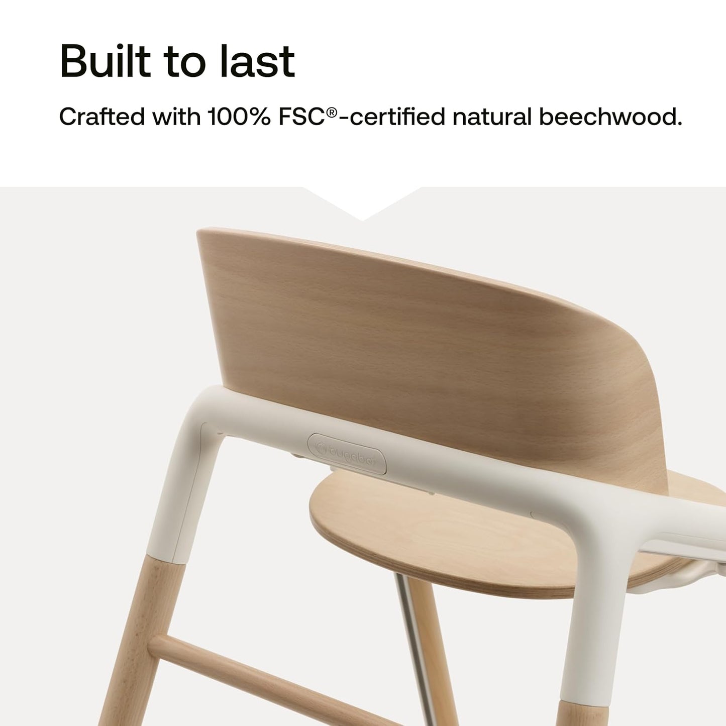 Bugaboo Giraffe Wooden Baby High Chair, Adjustable in 1 Second, Easy to Clean, Safe and Ergonomic Highchair, Suitable from Birth in Combination with Newborn Set (Sold Separately), Warm Wood/Grey