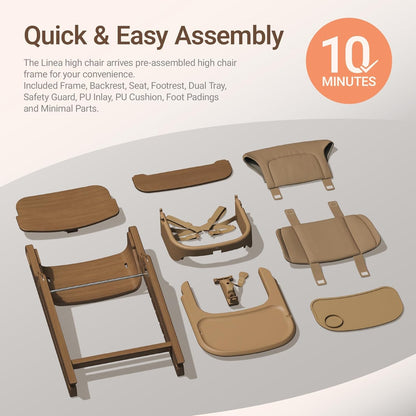 Mamazing Growpod Pro Wooden Baby High Chair for 6 Months to 300Lbs, Easy to Clean with Tray, Compact Foldable Highchair for Kitchen & Dining Room, with 5-Point Safety Harnesses and Guard Bar