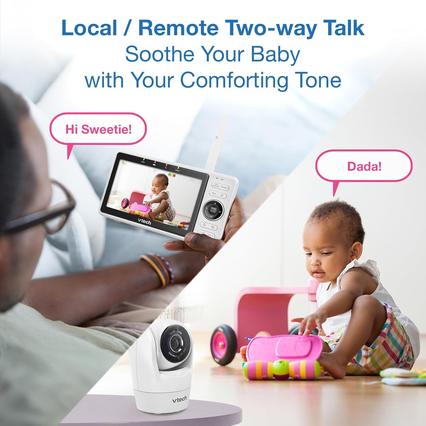 Vtech 2-Cameras Smart Wifi Baby Monitor with 1080P FHD Camera and 5" HD IPS Screen, Free App with Motion Video, Sound/Motion Detection and Notifications, Split-Screen, Pan-Tilt-Zoom: VM901-2HD