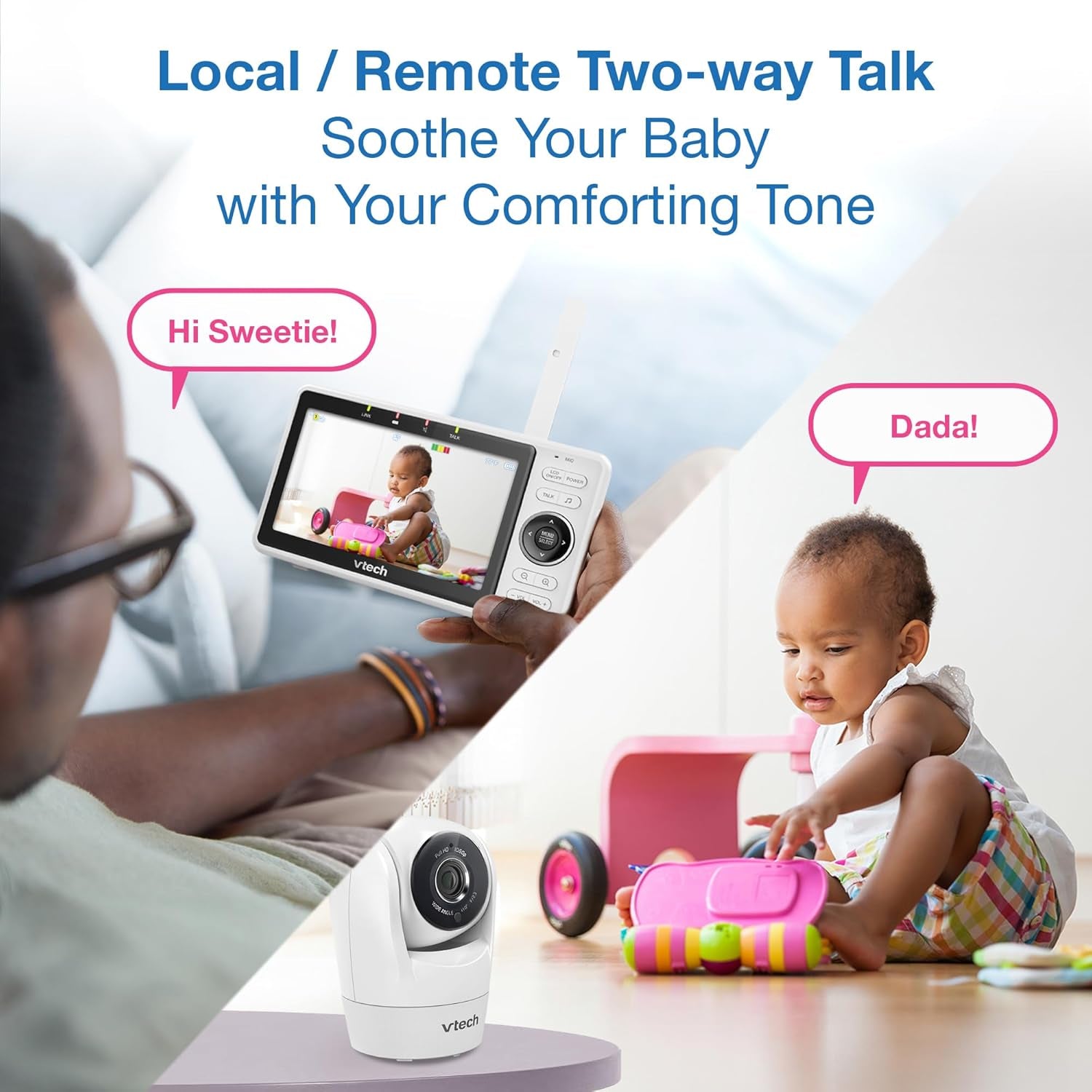 Vtech 2-Cameras Smart Wifi Baby Monitor with 1080P FHD Camera and 5" HD IPS Screen, Free App with Motion Video, Sound/Motion Detection and Notifications, Split-Screen, Pan-Tilt-Zoom: VM901-2HD